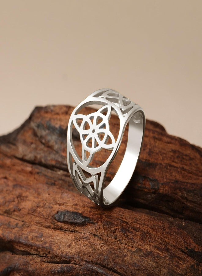 UNIFT Witches Knot Ring For Women Stainless Steel Celtic Quaternary Wiccan Geometric Style Witches Knot Ring Witchcraft Amulet Jewelry Gift (9, sliver 1) - Image 3